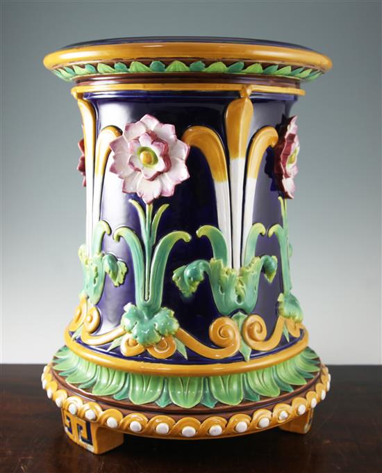 A Minton majolica garden seat, c. 1885, height 46.5cm